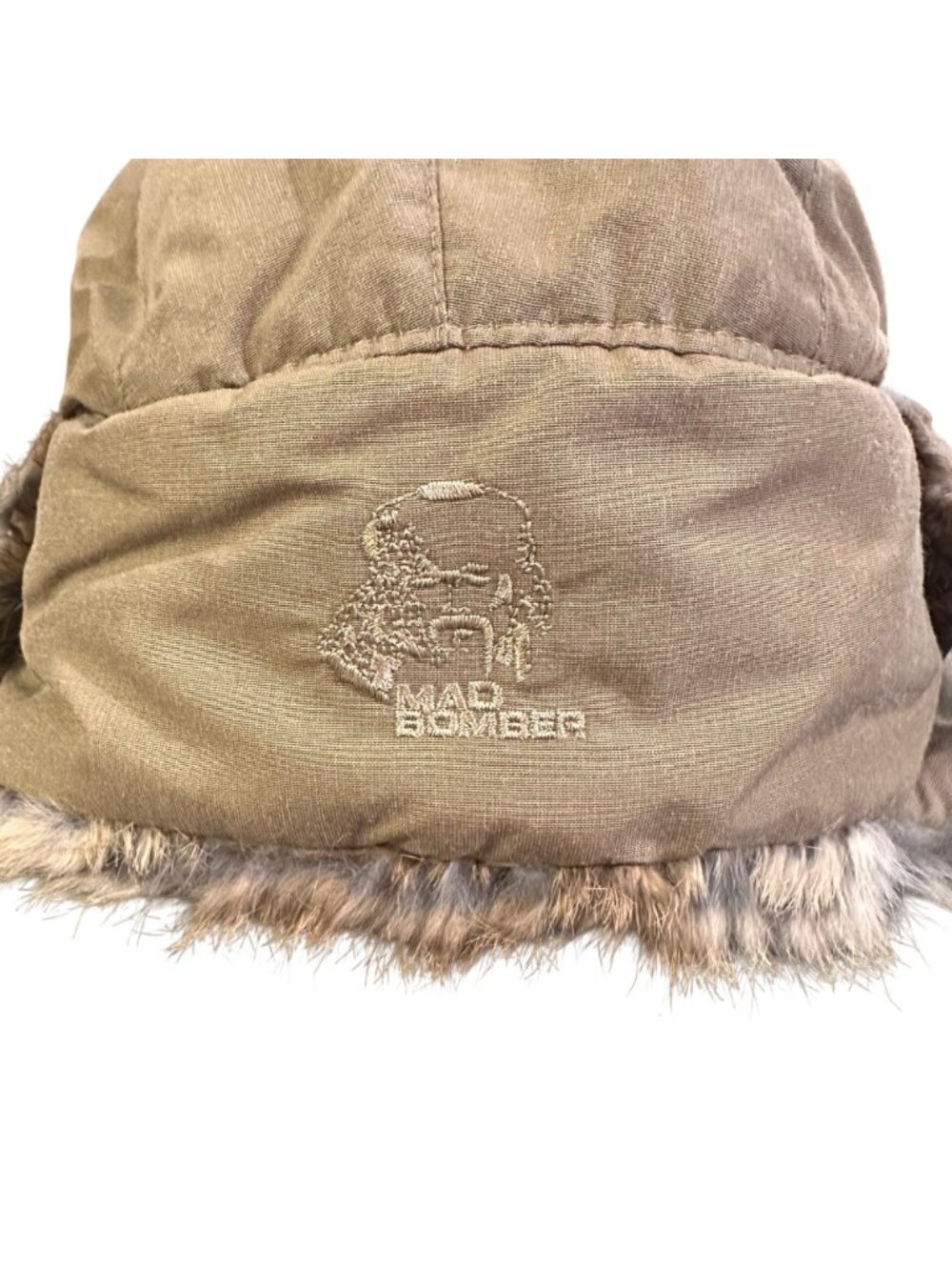 Mad Bomber Brown Cotton Hat With Natural Rabbit Fur Trim & Adjustable Ear Flaps - Picture 4 of 7
